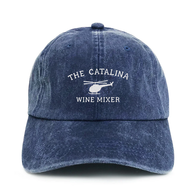 Blue cap with 'The Catalina Wine Mixer' logo on a white background