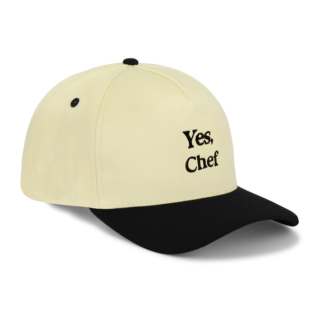 Yes, Chef Hat – Cream and black embroidered 5-panel snapback with “Yes, Chef” text. A funny dad hat and golf-ready gift from Dad Brand.