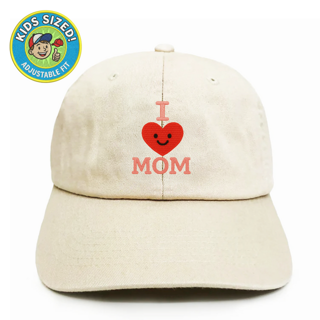 I Heart Mom embroidered kids hat cream cute hat gift for kids by Dad Brand