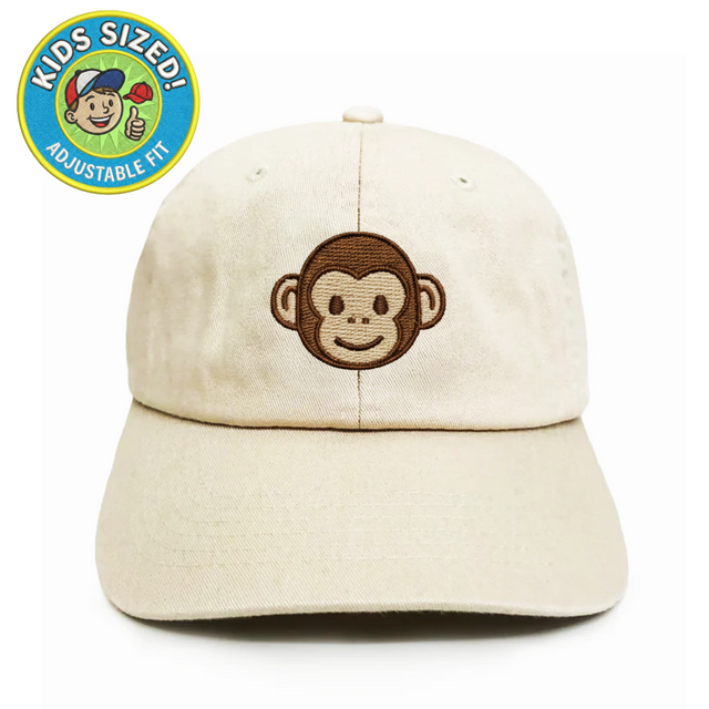Monkey Kid’s Hat in cream with embroidered monkey design. A cute and playful kids hat that makes a perfect gift for little adventurers.