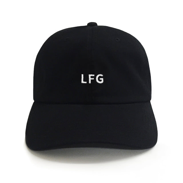 Black cap with 'LFG' text on a white background