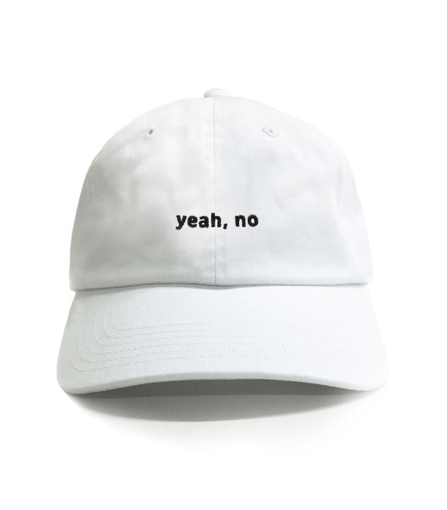 Yeah, No Dad Hat – White 6-panel embroidered dad hat with red thread. Funny golf hat & perfect gift for dads with dry humor.