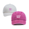 Big Sis & Little Bro Hat Bundle – Matching embroidered kids hats in cream and wine wash. A meaningful sibling gift set from Dad Brand.