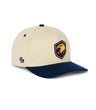 The Eagle Hat cream and navy patriotic embroidered snapback hat with eagle crest by Dad Brand