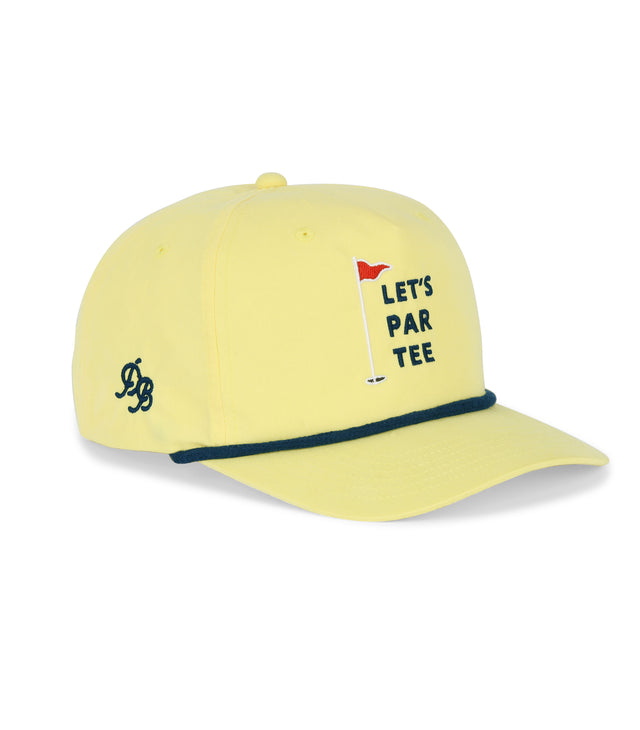 Let’s Par Tee Rope Hat – yellow funny golf dad hat with rope detail, lightweight 5-panel snapback, comfortable gift for dads